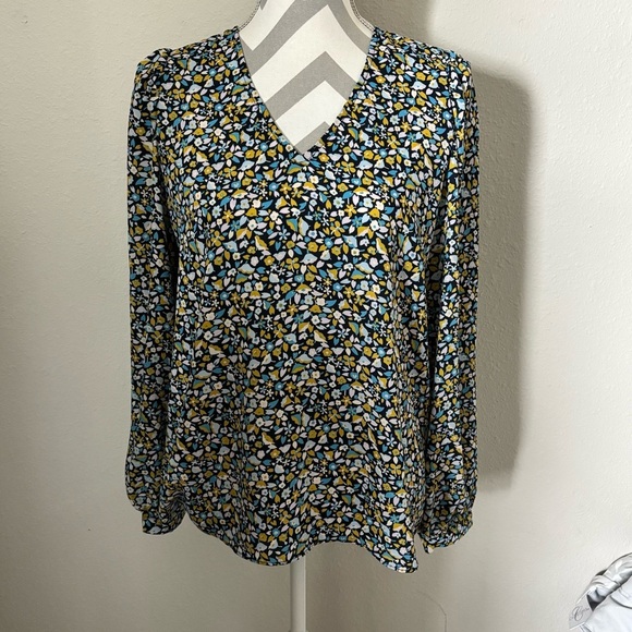 Womens Ann Taylor Multicolor Floral Print Blouse Women’s Small   Sleeve V-Neck - Picture 2 of 3